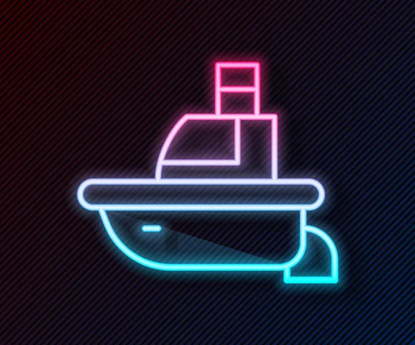 Ragyogó Neon Vonal Toy Hajó Ikon Elszigetelt Fekete Háttérrel Vektor — Stock Vector