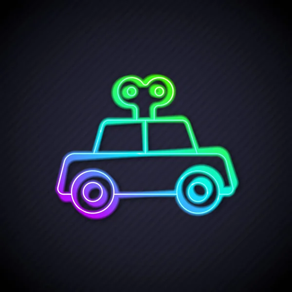 Gloeiende Neon Lijn Toy Auto Pictogram Geïsoleerd Zwarte Achtergrond Vector — Stockvector