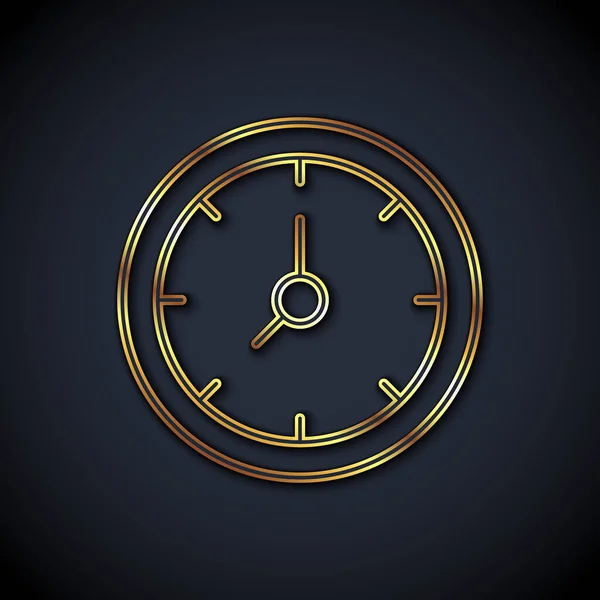 Gold Line Clock Icon Isolated Black Background Time Symbol Vector — Stock Vector