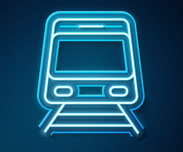 Žhnoucí Neonová Trať Vlak Železniční Ikona Izolované Modrém Pozadí Symbol — Stockový vektor