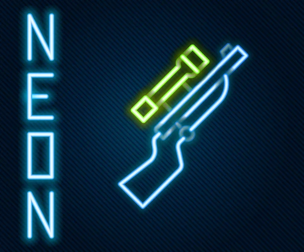 Gloeiende neon lijn Sniper geweer met scope icoon geïsoleerd op zwarte achtergrond. Kleurrijk concept. Vector — Stockvector