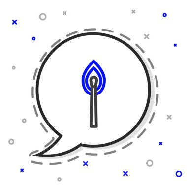 Beyaz arkaplanda izole edilmiş ateş ikonu ile çizgi yakma kibriti. Ateşle maç. Kibrit işareti. Renkli taslak konsepti. Vektör