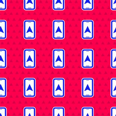 Şehir haritası yön bulma simgesinin mavi bilgileri kırmızı arkaplanda izole edilmiş. Mobil Uygulama Arayüzü tasarımı. Coğrafi konsept. Vektör