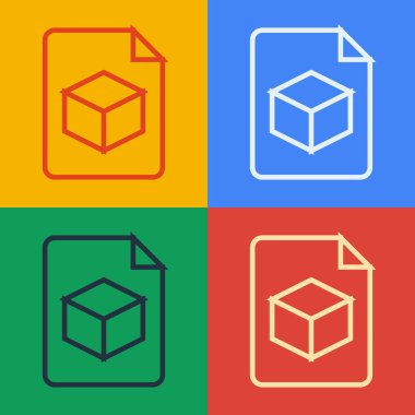 Pop Art Line Isometric küp dosya simgesi renk arkaplanında izole edildi. Geometrik küp katı simge. 3 boyutlu kare işareti. Kutu sembolü. Vektör