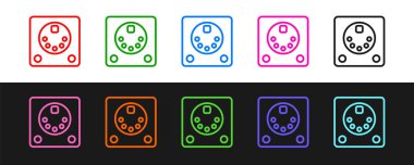 Bateri makinesi simgesini siyah ve beyaz arkaplanda izole et. Müzik aletleri. Vektör