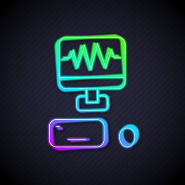 Parlayan neon hattı. Müzik kayıt stüdyosu kontrol odası. Profesyonel ekipman ikonu siyah arka planda izole edilmiş. Vektör