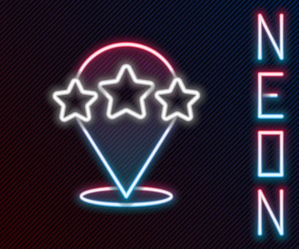 Leuchtende Neon-Linie Fünf Sterne Kundenbewertungssymbol isoliert auf schwarzem Hintergrund. Favorit, beste Bewertung, Auszeichnungssymbol. Buntes Rahmenkonzept. Vektor — Stockvektor