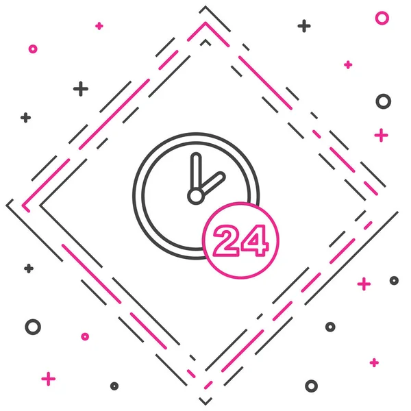 Line Clock 24 órás ikon elszigetelt fehér alapon. Egész nap ciklikus ikon. 24 órás szolgálati szimbólum. Színes vázlat koncepció. Vektor — Stock Vector