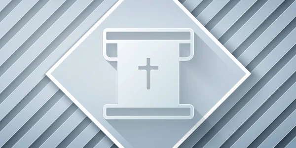 Bandera de corte de papel con icono de cruz cristiana aislado sobre fondo gris. Estilo de arte de papel. Vector — Vector de stock