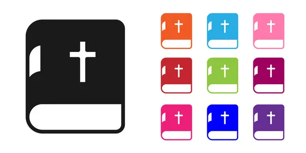 Czarna ikona księgi biblijnej odizolowana na białym tle. Zestaw ikon kolorowe. Wektor — Wektor stockowy