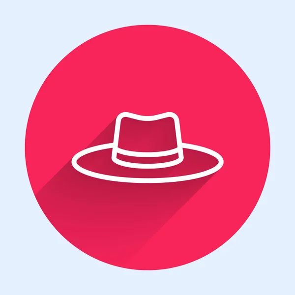 White line Gardener, farmer or agricultural worker hat icon isolated with long shadow. Red circle button. Vector — Διανυσματικό Αρχείο