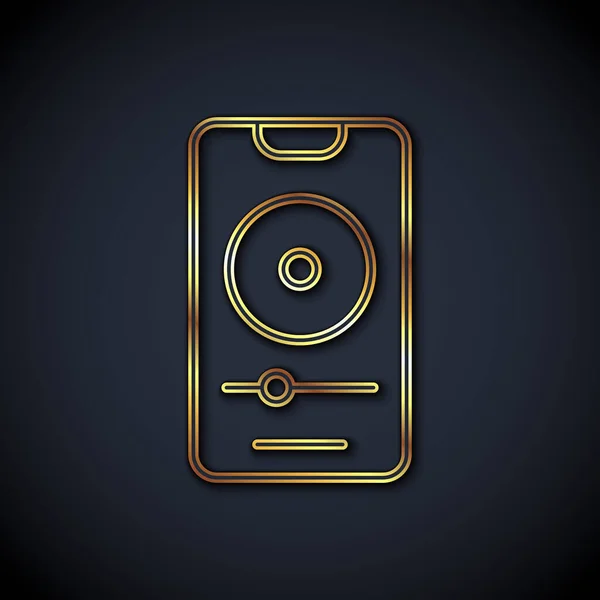 Linha de ouro Ícone de leitor de música isolado no fundo preto. Dispositivo de música portátil. Vetor — Vetor de Stock