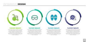 Tekerlekli sandalye, göz maskesi, terlikler ve büyükanne. Ticari bilgi şablonu. Vektör