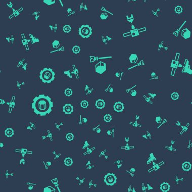 Isometric küp, 3D yazıcı evi, ayar ve silahı kusursuz desene ayarlayın. Vektör