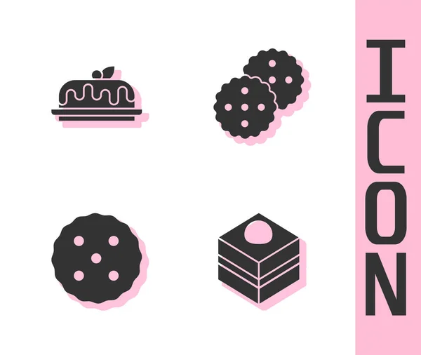 Set Brownie chocolate cake, Cake, Cookie or biscuit and icon. Vector — Vetor de Stock