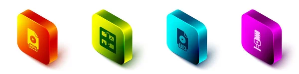 Set Isometric MP4 file document, Storyboard, FLV and Microphone icon. Vector — Vetor de Stock