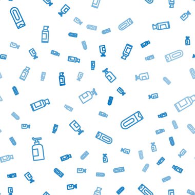 Çizgili krem ya da losyon kozmetik tüpü, bir şişe şampuan ve sprey kutusunu kusursuz desenli saç spreyi için ayarla. Vektör