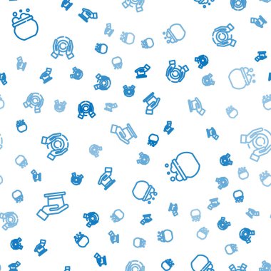 Sihirbaz şapkasını elinde tut, cadı kazanı ve topu pürüzsüz desende tut. Vektör