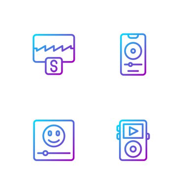 Çizgi müzik çalar, dalga dengeleyicisi ve... Renk simgeleri. Vektör