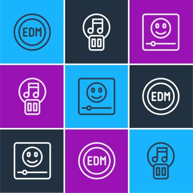 EDM elektronik dans müziği, müzik çalar ve duraklat düğmesi simgesini ayarla. Vektör