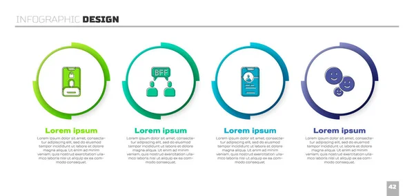 Establecer la llamada entrante en el móvil, BFF o mejores amigos para siempre, Citas aplicación en línea y Feliz día de la amistad. Plantilla de infografía empresarial. Vector — Archivo Imágenes Vectoriales