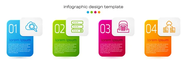 Set line Search cloud computing, Server, Data, Web Hosting, Hangar with servers and Cloud technology data transfer. Business infographic template. Vector — Stock Vector