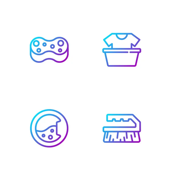 Set line Cepillo para limpieza, Lavadora, Esponja y Lavabo con camisa. Iconos de color degradado. Vector — Vector de stock