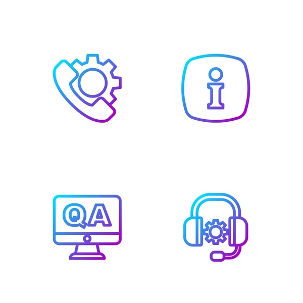 Set line Headphones, Question and Answer, Telephone 24 hours support and Information. Gradient color icons. Vector — ストックベクタ