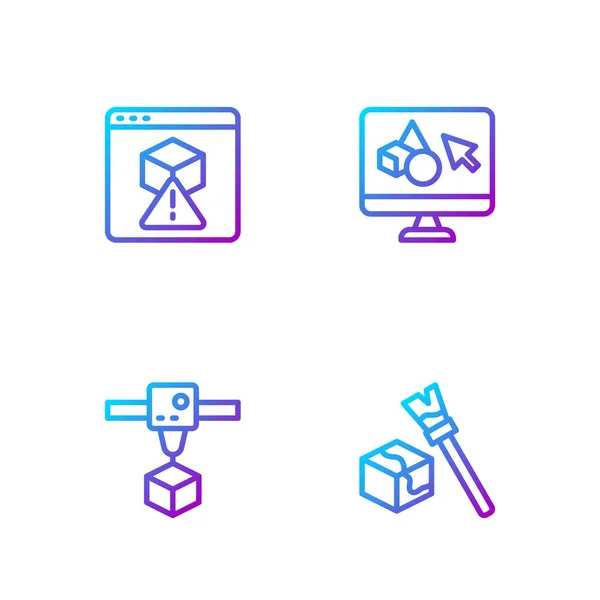 Set line Isometric cube, 3D printer, and software. Gradient color icons. Vector — ストックベクタ