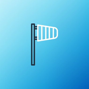 Çizgi konisi meteoroloji rüzgar gülü rüzgar gülü ikonu mavi arka planda izole edildi. Rüzgâr Sock rüzgarın yönünü ve gücünü gösteriyor. Renkli taslak konsepti. Vektör
