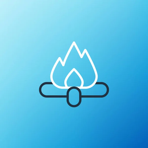 Line Campfire icoon geïsoleerd op blauwe achtergrond. Brandend kampvuur met hout. Kleurrijk concept. Vector — Stockvector