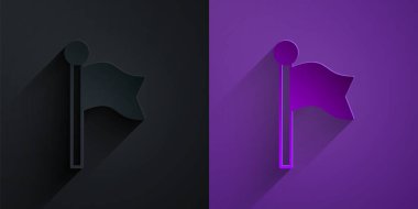 Kağıt kesiği simgesi mor arkaplanda siyah üzerine izole edilmiş. Yer belirleyici sembol. Kağıt sanatı tarzı. Vektör