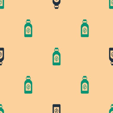 Yeşil ve siyah esans yağ şişesi ikonu yeşil ve siyah arkaplanı izole etti. Organik aromaterapi özü. Cilt bakımı serumu cam bırakma paketi. Vektör