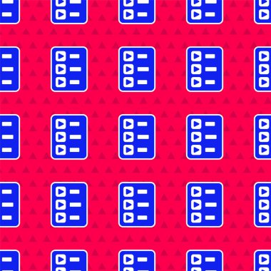 Mavi Müzik Listesi simgesi kırmızı arkaplanda izole edilmiş kusursuz desen. Vektör