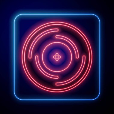 Parlayan neon disk simgesi siyah arkaplanda izole edildi. Vektör