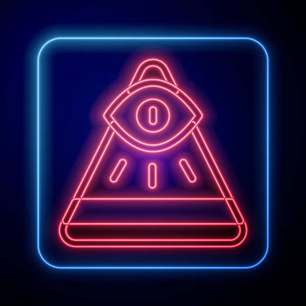 Glowing neon Masons symbol All-seeing eye of God icon isolated on black background. The eye of Providence in the triangle. Vector — Stock Vector