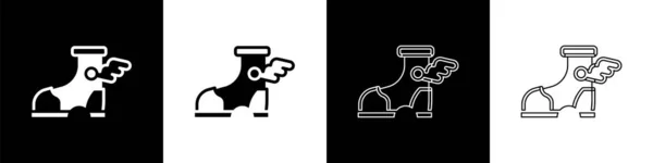Nastavit ikonu Hermes sandál izolované na černobílém pozadí. Starověký řecký bůh Hermes. Běžecká bota s křídly. Vektor — Stockový vektor