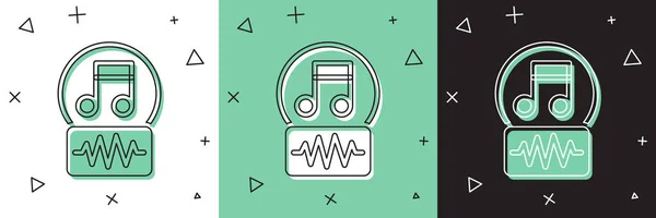 Set Music note, icône de ton isolé sur fond blanc et vert, noir. Vecteur — Image vectorielle