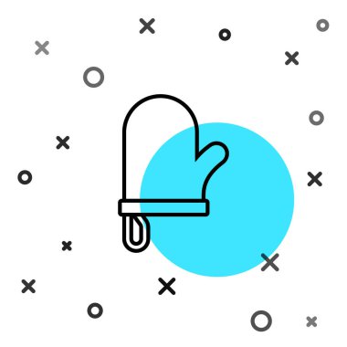 Siyah çizgili fırın ikonu beyaz arkaplanda izole edilmiş. Mutfak tutacağı işareti. Yemek eldiveni. Rastgele dinamik şekiller. Vektör