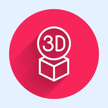 Beyaz çizgi Isome küp simgesi uzun gölgeli izole edilmiş. Geometrik küp katı simge. 3 boyutlu kare işareti. Kutu sembolü. Kırmızı daire düğmesi. Vektör