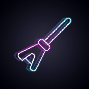 Parlayan neon hattı paspas simgesi siyah arkaplanda izole edildi. Temizlik hizmeti konsepti. Vektör