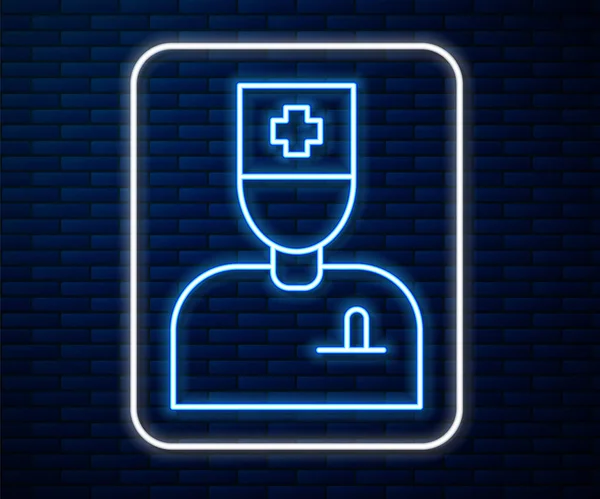 Parlayan neon hattı erkek doktor ikonu tuğla duvar arkasında izole edildi. Vektör — Stok Vektör