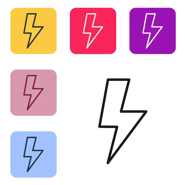 Czarna linia Lightning bolt ikona izolowana na białym tle. Flashowy. Ładuj ikonę flash. Piorun. Strajk świetlny. Zestaw ikon w kolorach kwadratowych przycisków. Wektor — Wektor stockowy