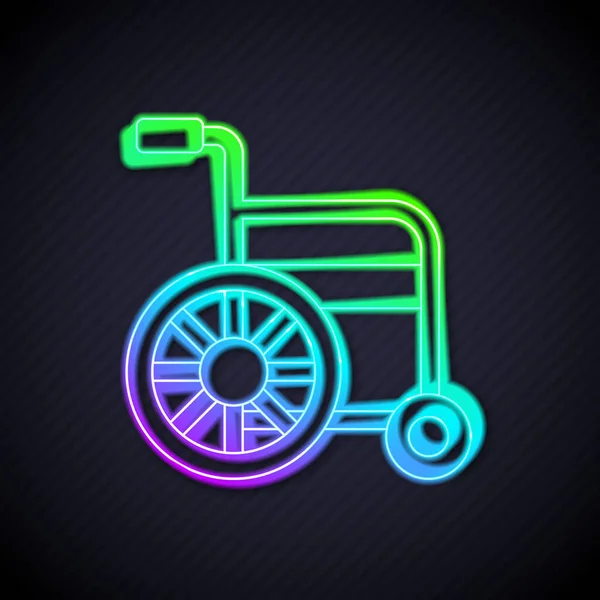 Gloeiende neon lijn Rolstoel voor gehandicapten pictogram geïsoleerd op zwarte achtergrond. Vector — Stockvector