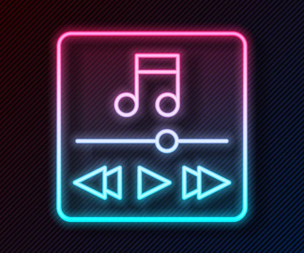 Icono brillante del reproductor de música en línea de neón aislado sobre fondo negro. Dispositivo de música portátil. Vector — Vector de stock