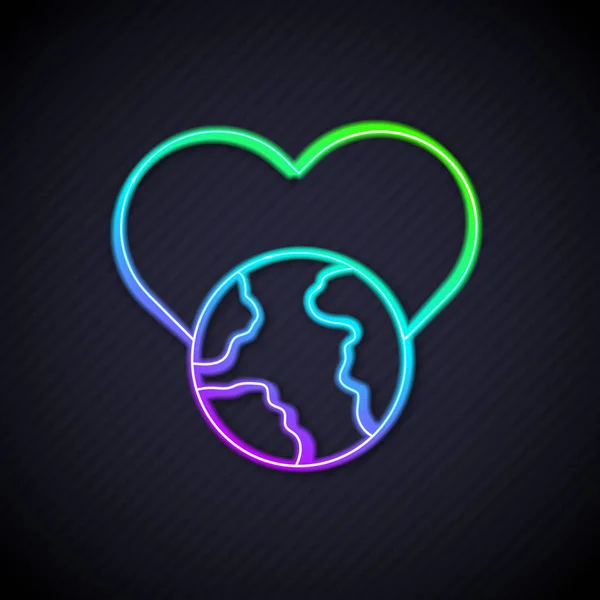 Светящаяся неоновая линия The heart world - love icon isolated on black background. Вектор — стоковый вектор