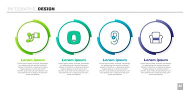 Kan basıncını, acil telefon konuşmasını, işitme cihazını ve koltuğu ayarla. Ticari bilgi şablonu. Vektör