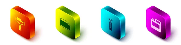 Set Isometric Paint Pinsel, Papier-Klebesticker, Marker Stift und Farbe, Gouache, Glas, Farbstoff-Symbol. Vektor — Stockvektor
