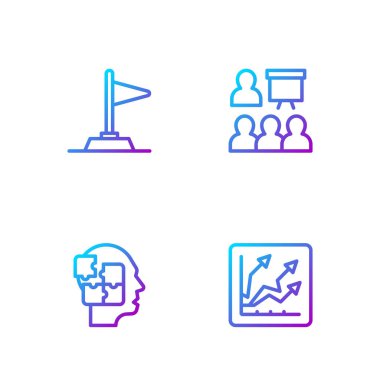 Finansal büyüme artışı, kafa bulmacaları stratejisi, Bayrak ve Eğitim, sunum. Renk simgeleri. Vektör