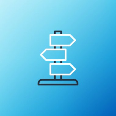 Line Road trafik tabelası. Mavi arkaplanda işaretleme simgesi izole edildi. İşaretçi sembolü. İzole sokak bilgi levhası. Yön tabelası. Renkli taslak konsepti. Vektör.